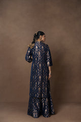 Blue Jaal Silk Kurta Garara with Organza Duppatta