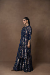 Blue Jaal Silk Kurta Garara with Organza Duppatta