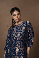 Blue Jaal Silk Kurta Garara with Organza Duppatta
