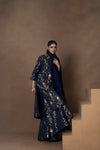Blue Jaal Silk Kurta Garara with Organza Duppatta