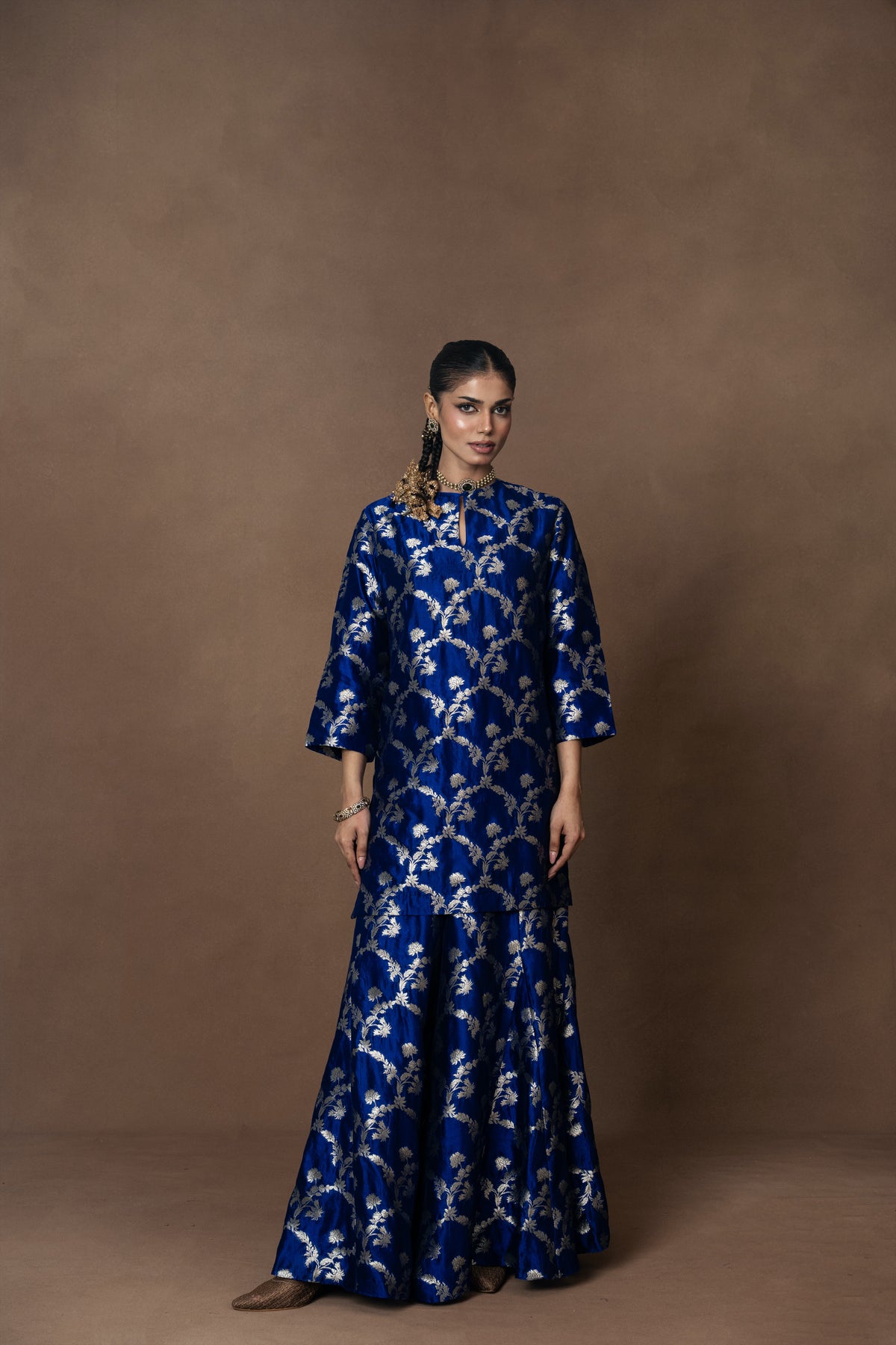 Royal Blue Summer Silk Kurta Garara Set