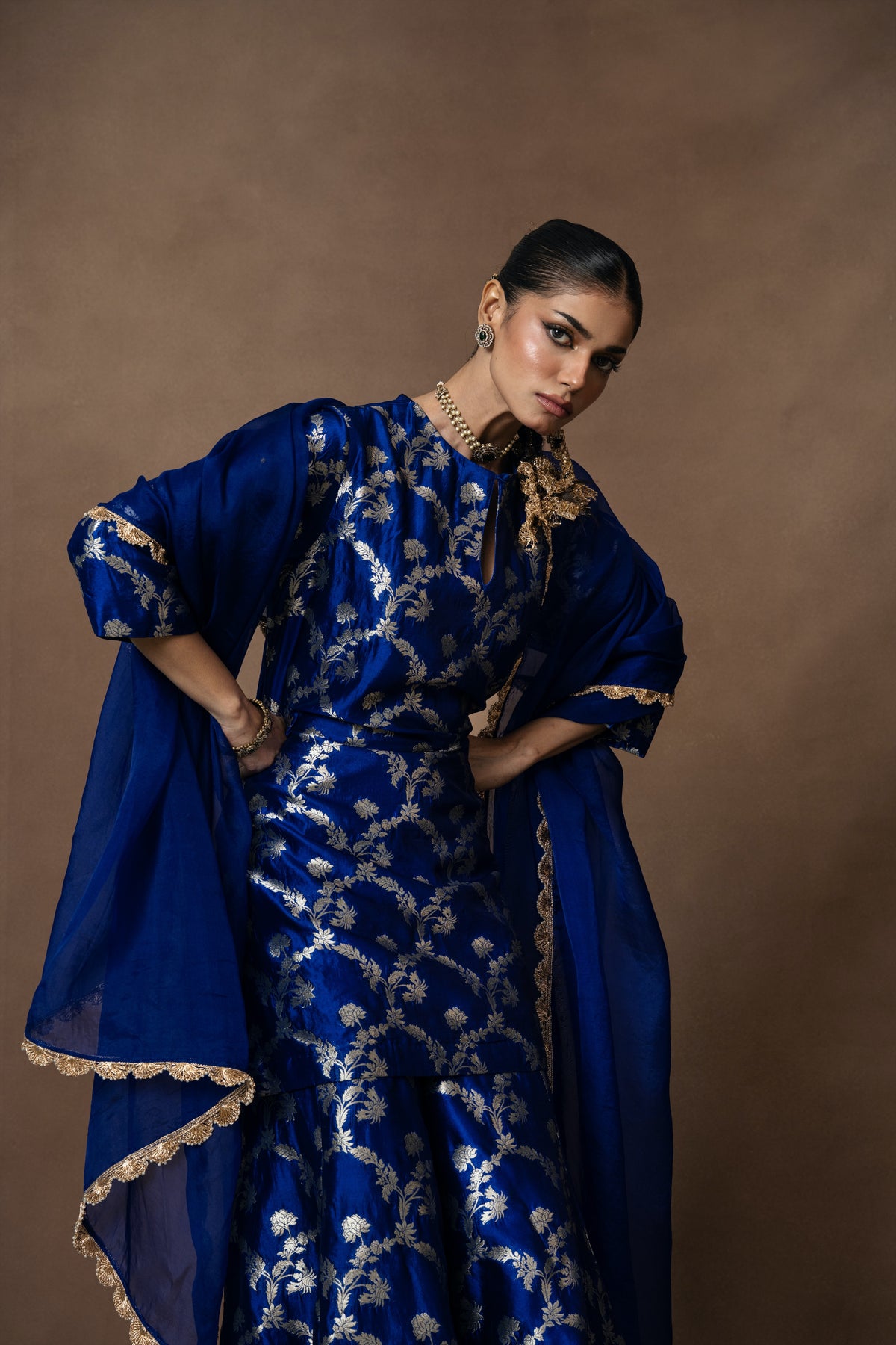Royal Blue Summer Silk Kurta Garara Set