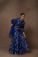 Royal Blue Summer Silk Kurta Garara Set