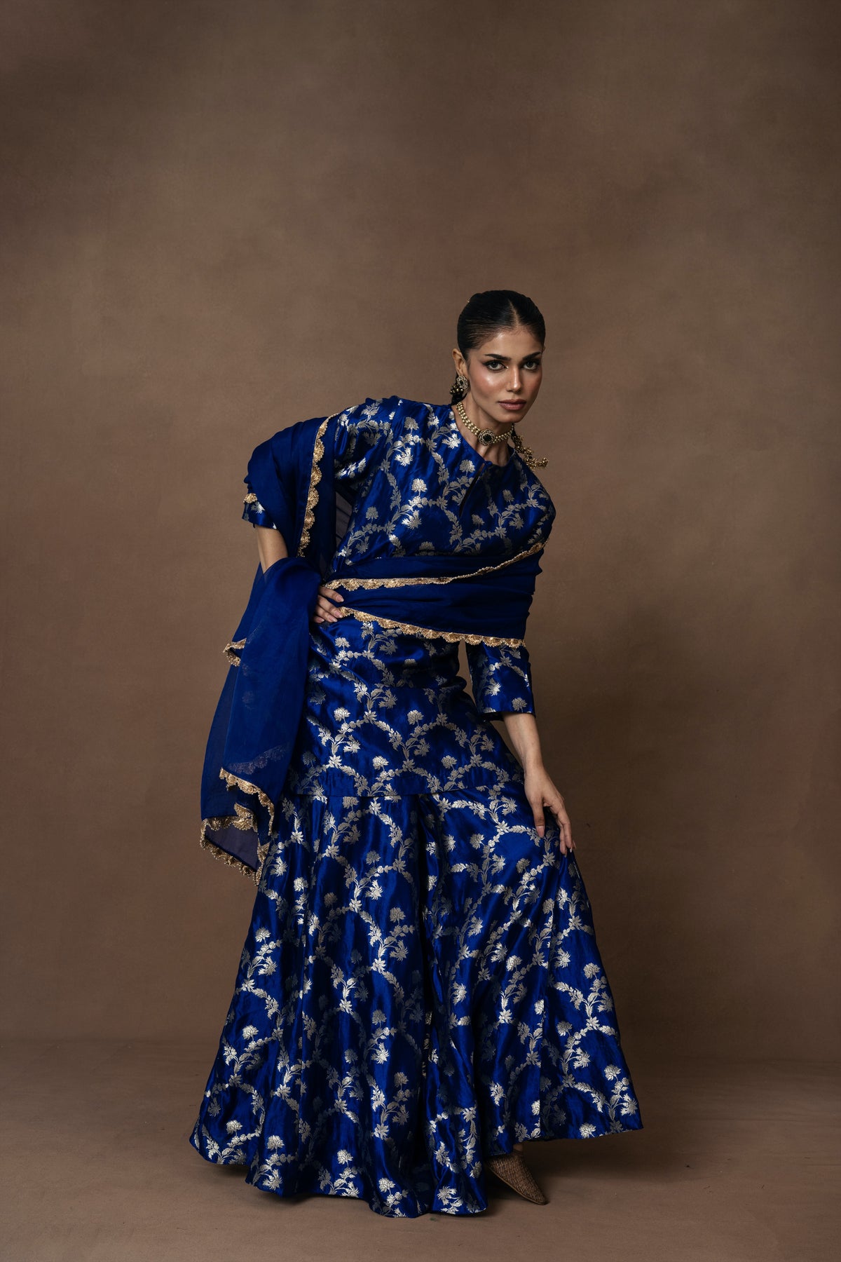 Royal Blue Summer Silk Kurta Garara Set