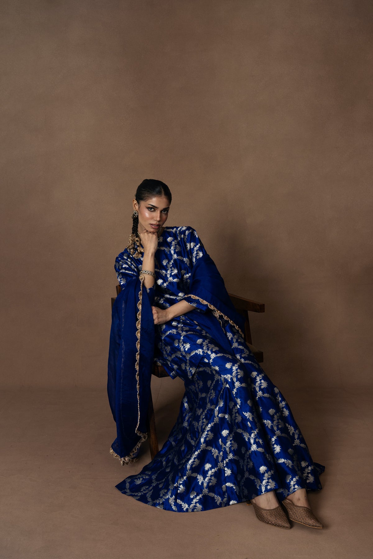 Royal Blue Summer Silk Kurta Garara Set