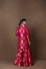 Pink Floral Silk Kurta Garara Set
