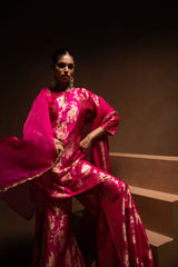 Pink Floral Silk Kurta Garara Set
