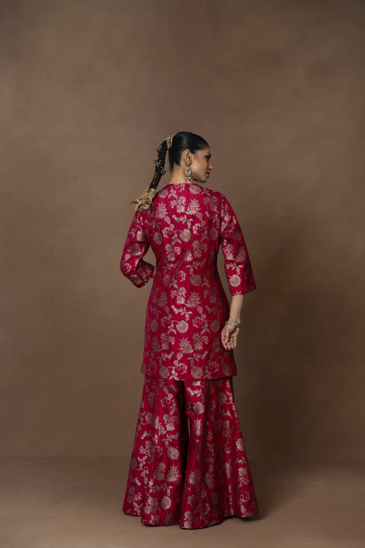 Pink Meenakari Silk Kurta Garara with Organza Duppatta