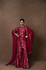 Pink Meenakari Silk Kurta Garara with Organza Duppatta