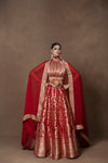 Red Banarsi Silk Lehenga with Zardosi Organza Duppatta and Blouse Piece