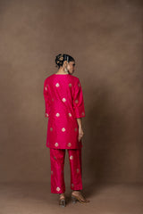 Pink Silk Boota Kurta Set
