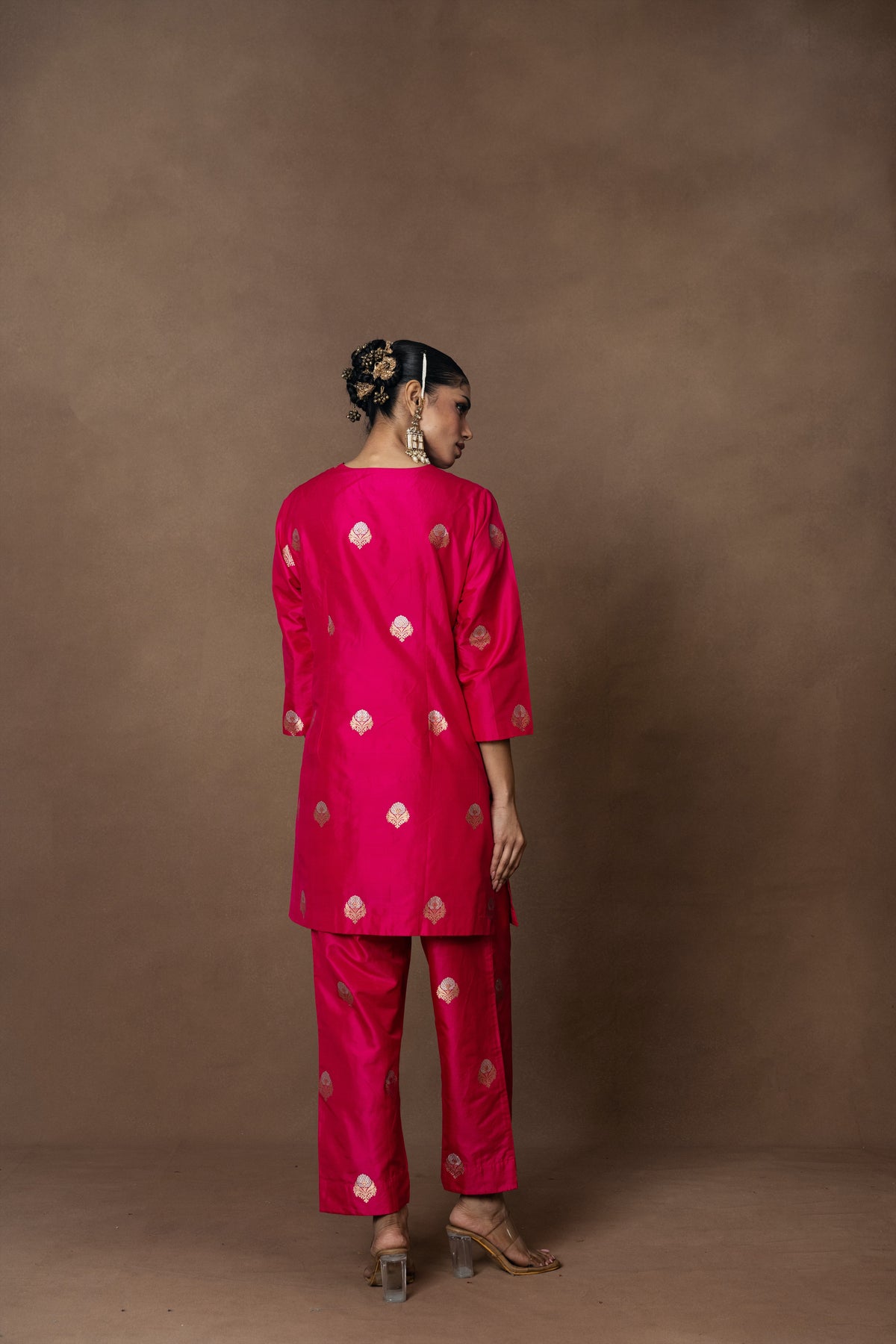Pink Silk Boota Kurta Set