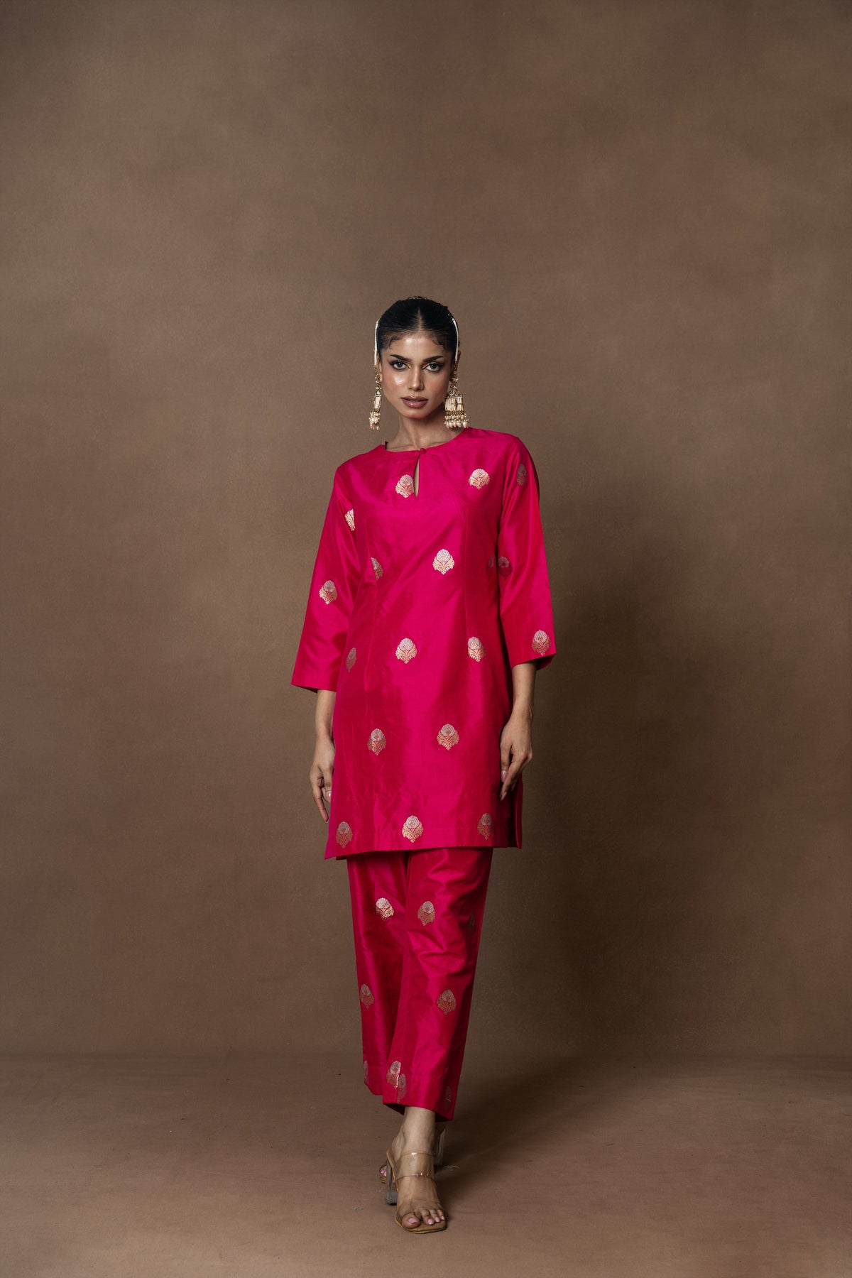 Pink Silk Boota Kurta Set