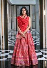 Red Banarasi Silk Navratan Lehenga Set