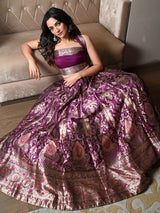 Purple Banarasi Silk Lehenga Set