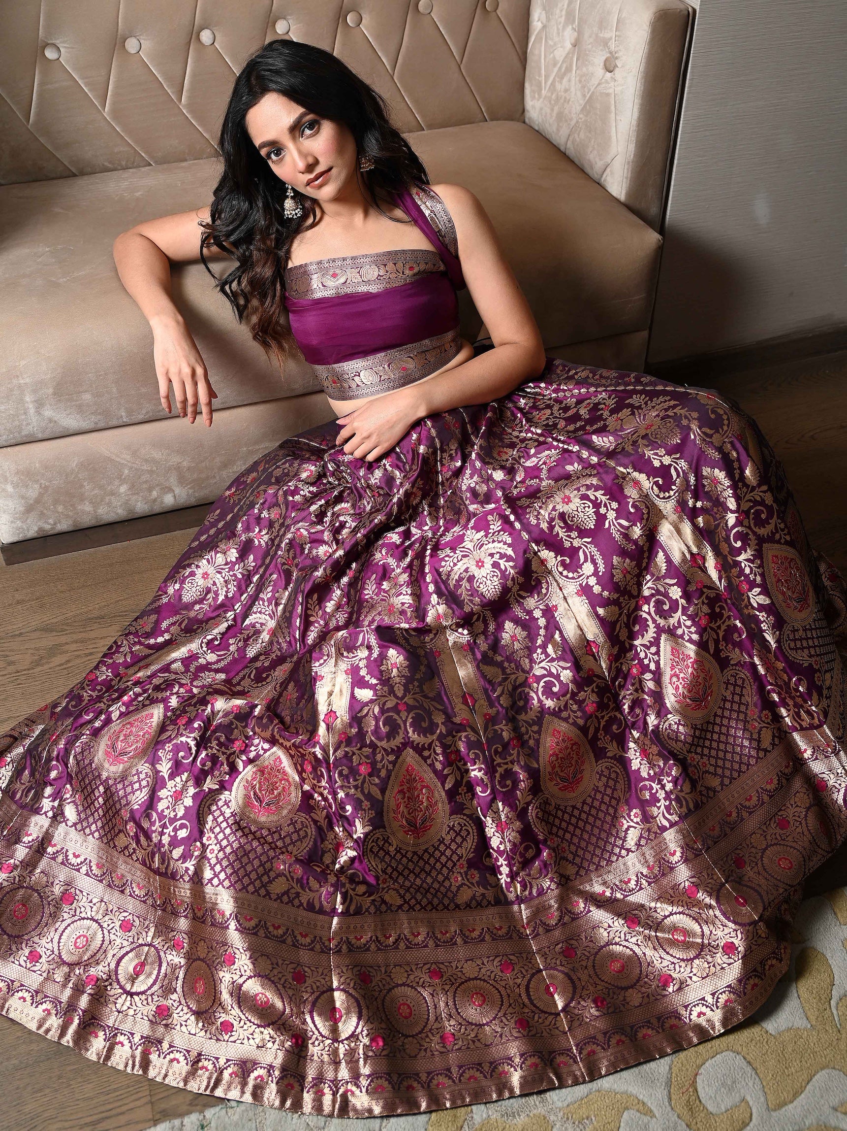Purple Banarasi Silk Lehenga Set