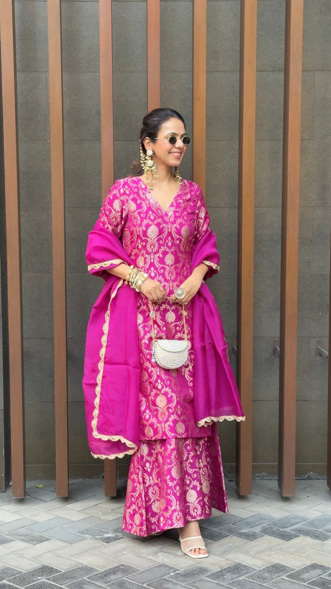 Sneha Adwani in Magenta Banarsi Silk Kurta Garara with Organza Duppatta