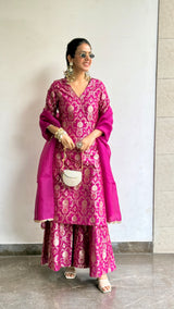 Sneha Adwani in Magenta Banarsi Silk Kurta Garara with Organza Duppatta