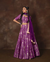 Purple Meenakari Brocade Silk Lehenga with Organza Duppatta Set