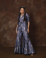 Blue Banarsi Silk Jacket and Garara Set
