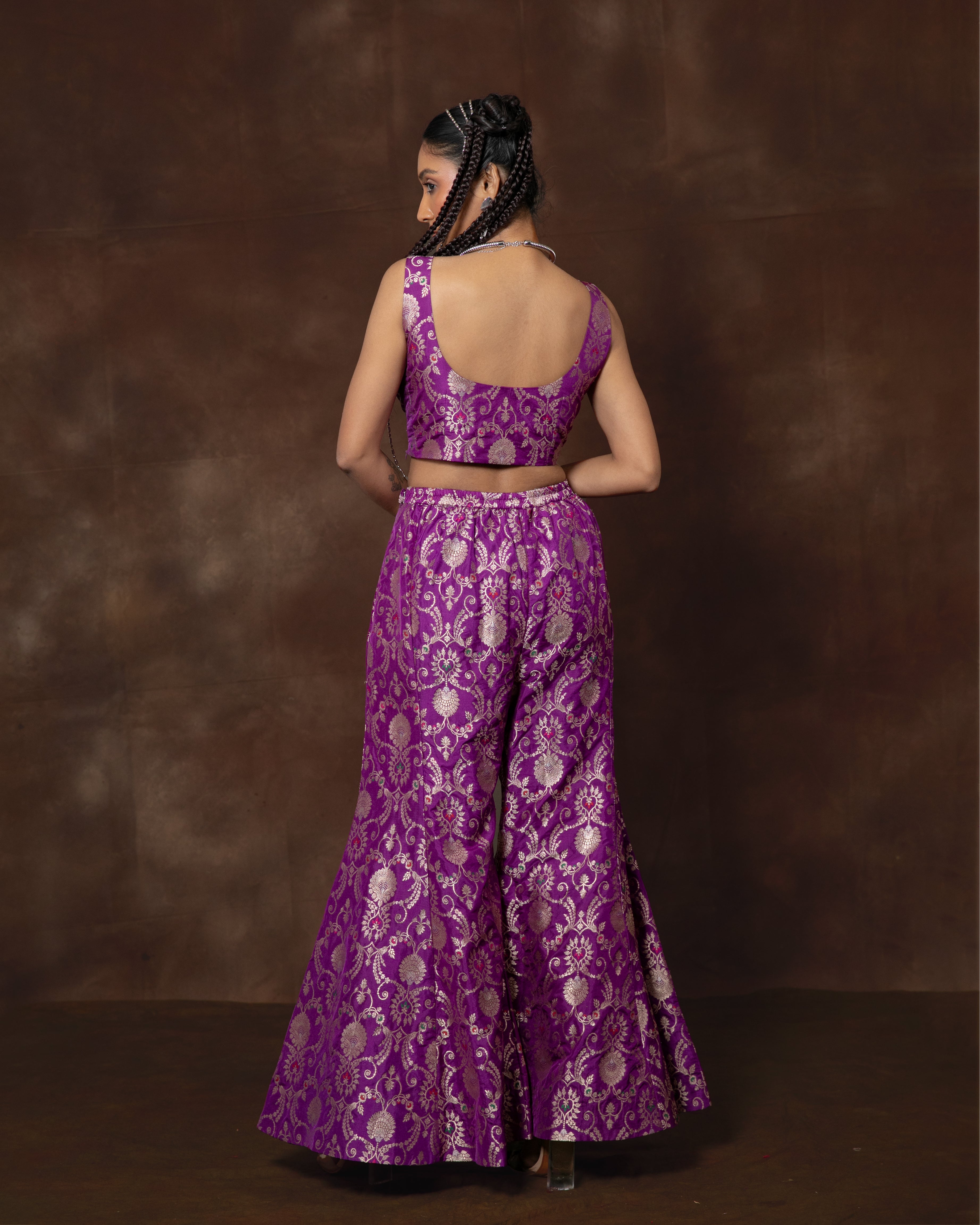 Purple Banarsi Silk Top and Garara Set