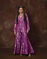 Purple Banarsi Silk Jacket and Garara Set