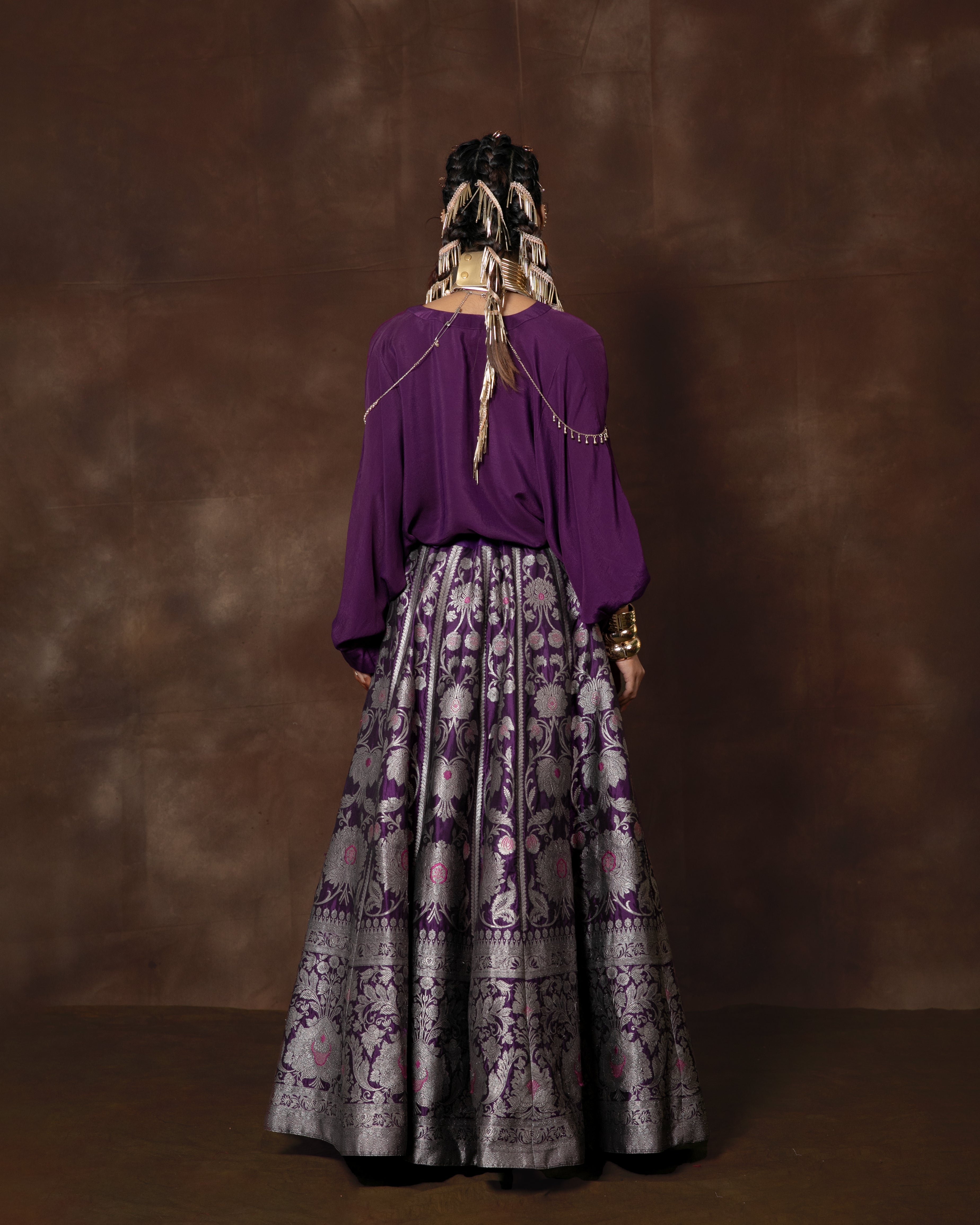 Royal Purple Banarsi Silk Lehenga with Silk Shirt