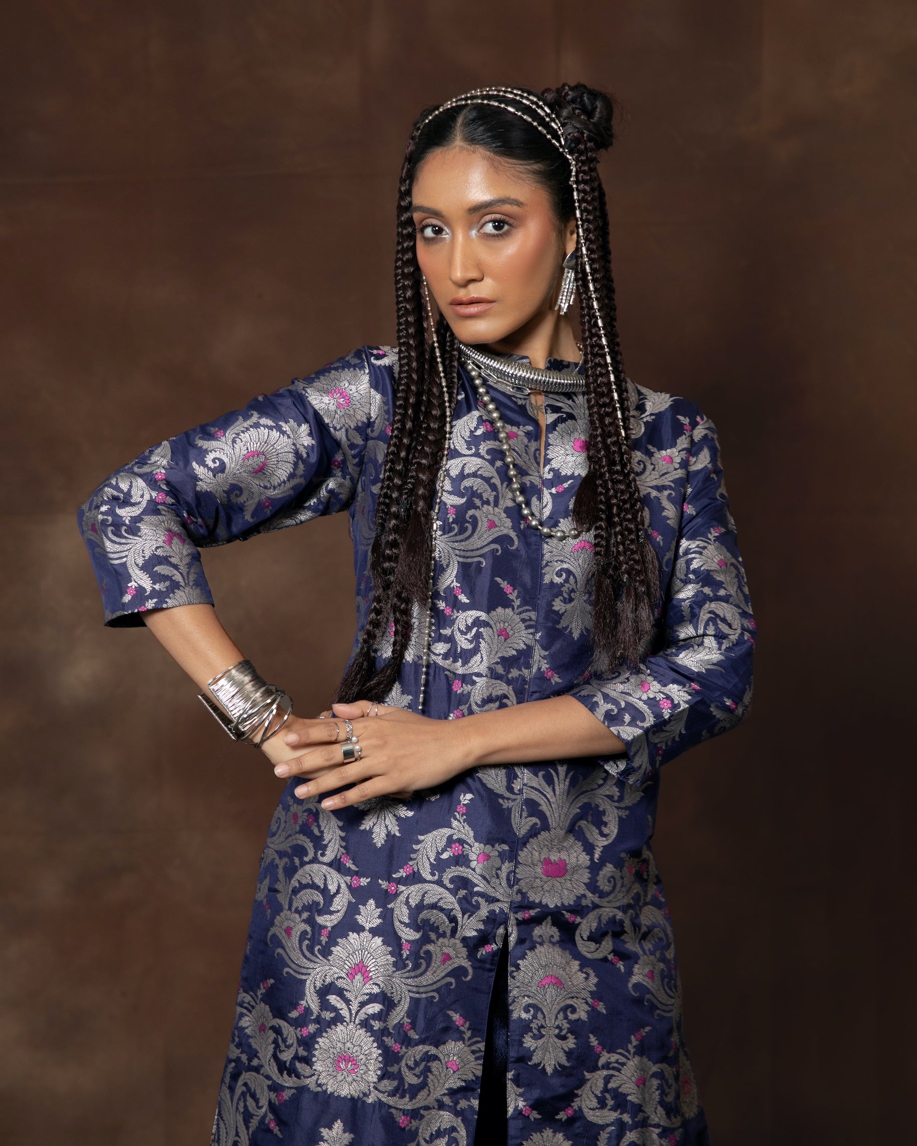 Midnight Blue Banarasi Silk Kurta Set