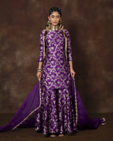 Purple Banarasi Silk Kurta Garara Set
