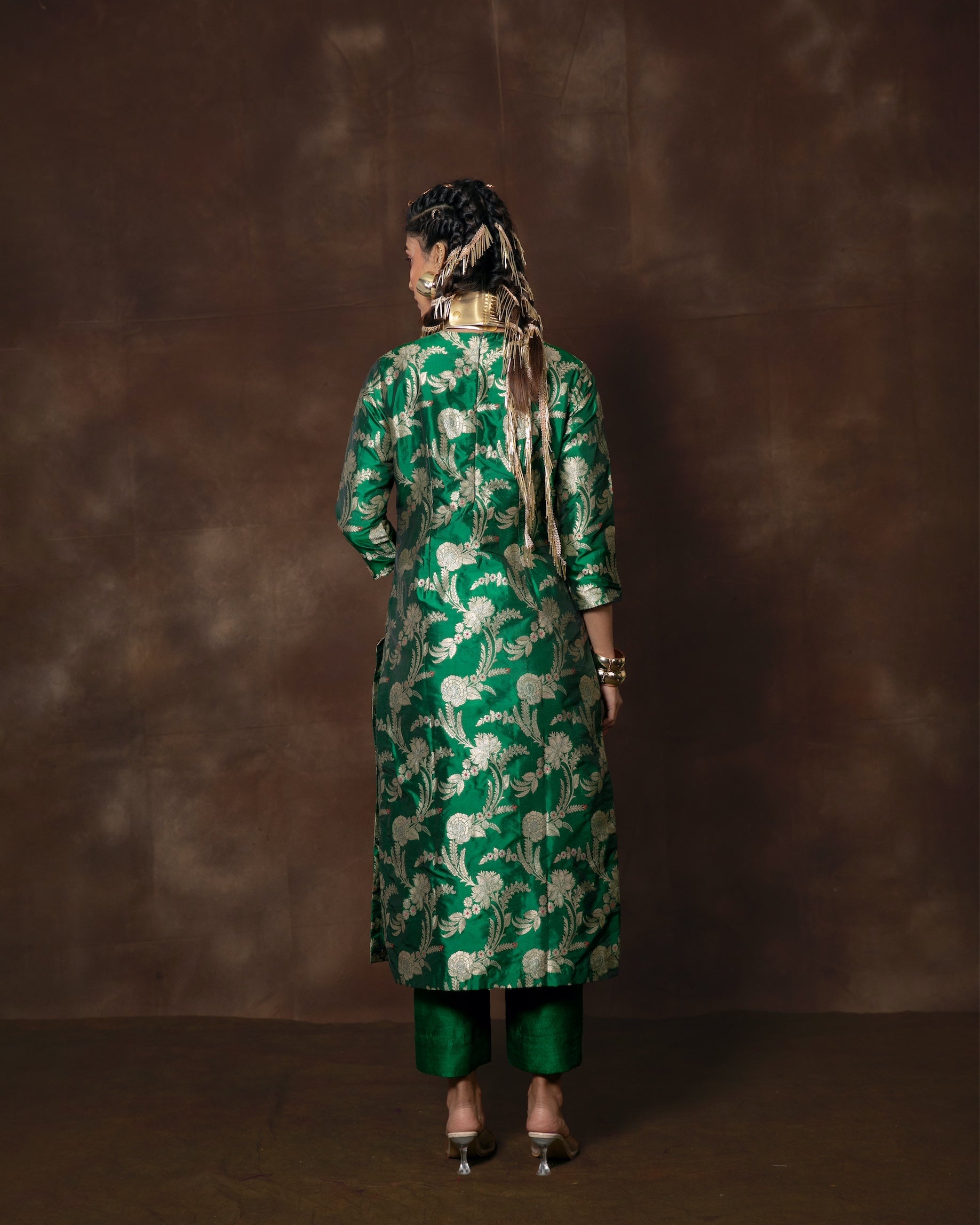 Green Jaal Banarasi Silk Kurta Set