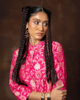 Pink Meenakari Banarsi Silk Kurta with Brocade Pant