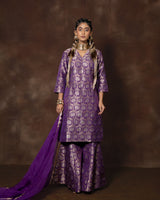 Purple Banarasi Silk Kurta Garara Set