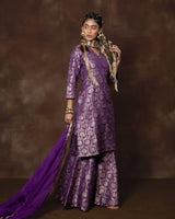 Purple Banarasi Silk Kurta Garara Set
