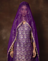 Purple Banarasi Silk Kurta Garara Set
