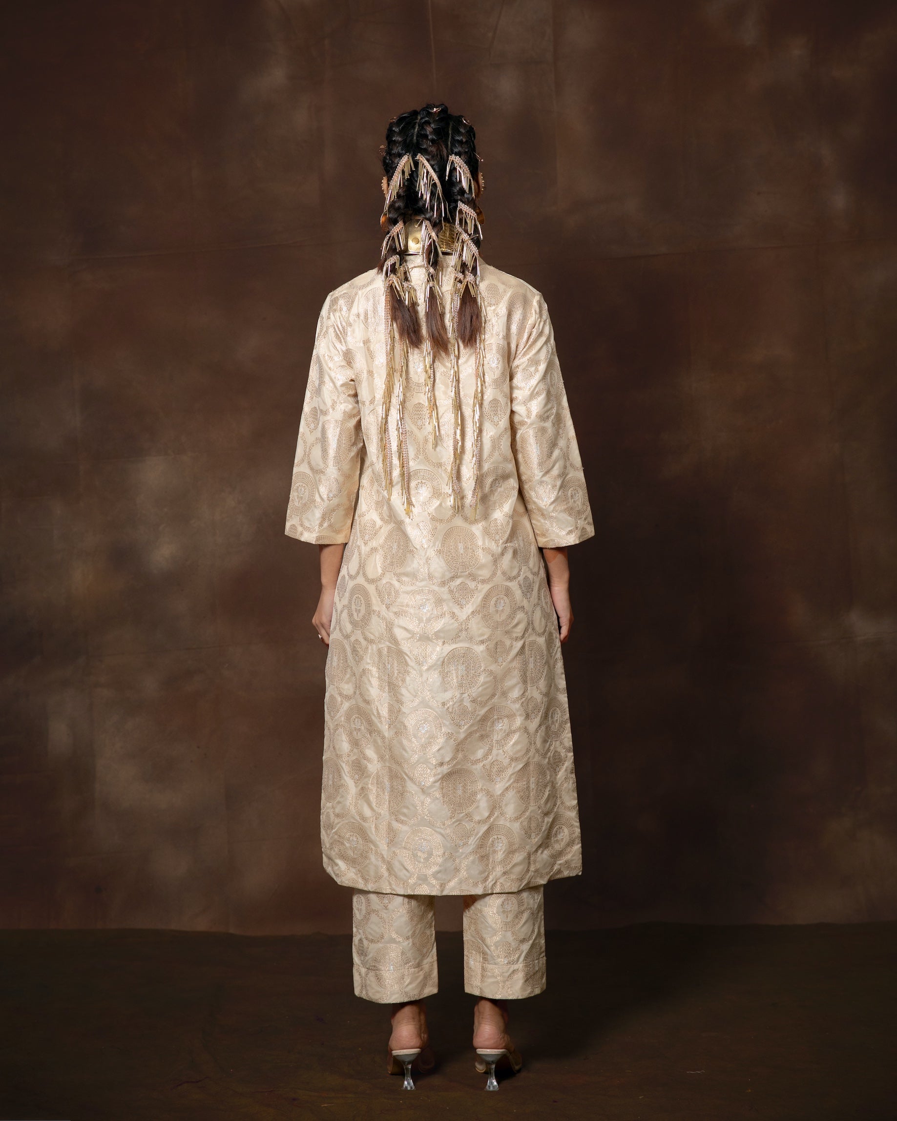 Ivory & Gold Brocade Silk Kurta Set