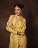Yellow Floral Jaal Silk Kurta Set