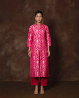 Pink Brocade Banarsi Silk Kurta Set