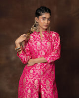 Pink Brocade Banarsi Silk Kurta Set