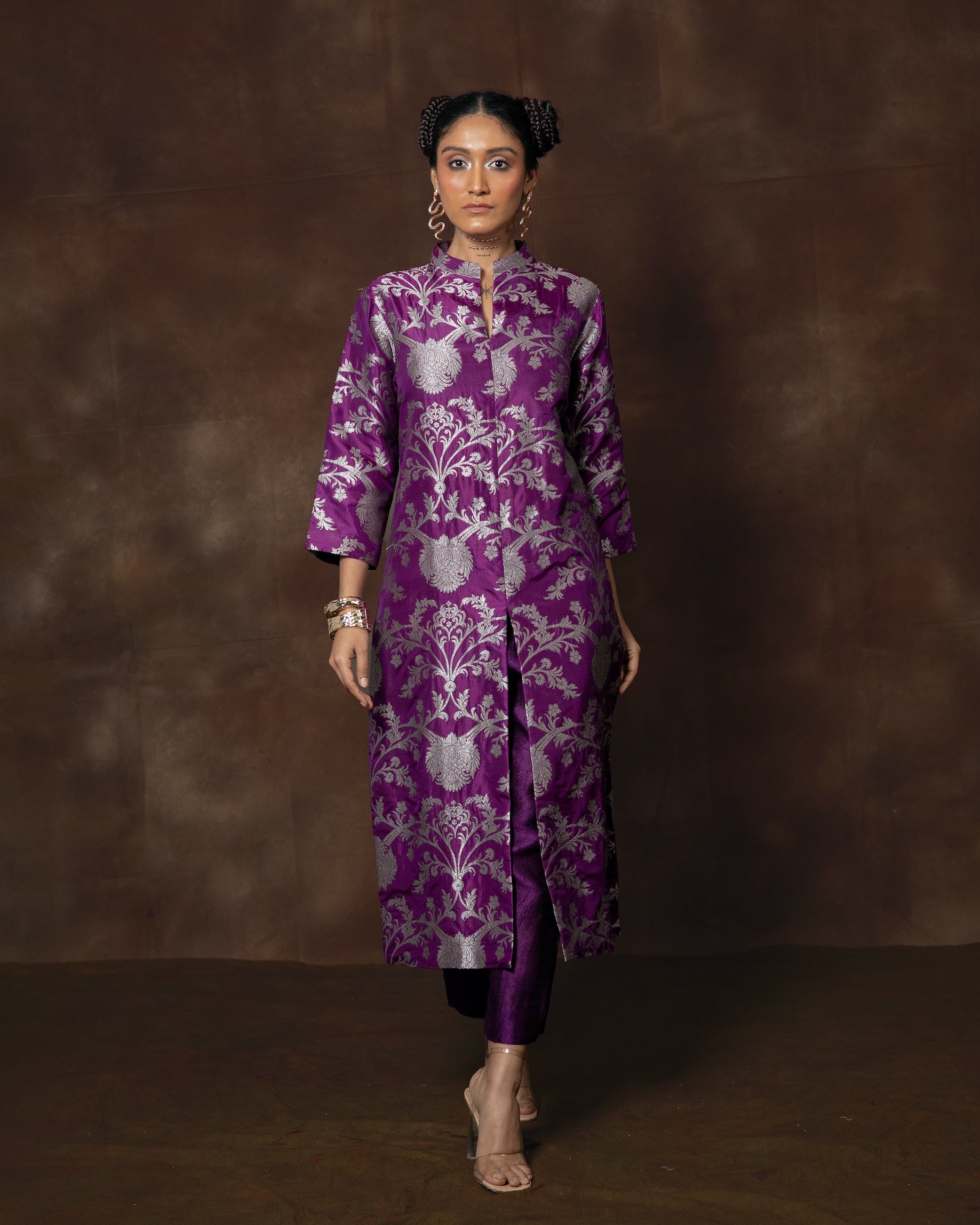 Purple Banarasi Silk Kurta Set