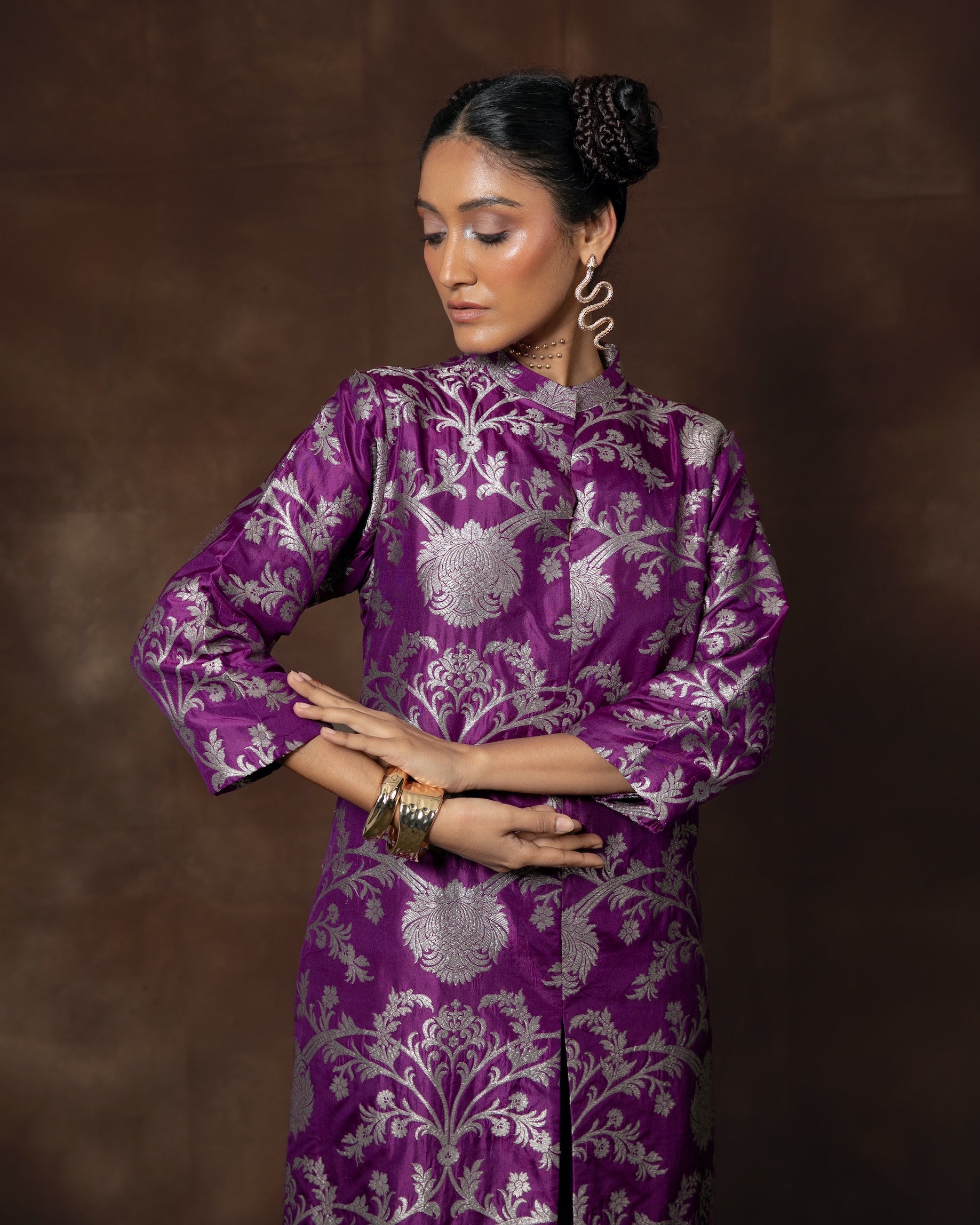 Purple Banarasi Silk Kurta Set