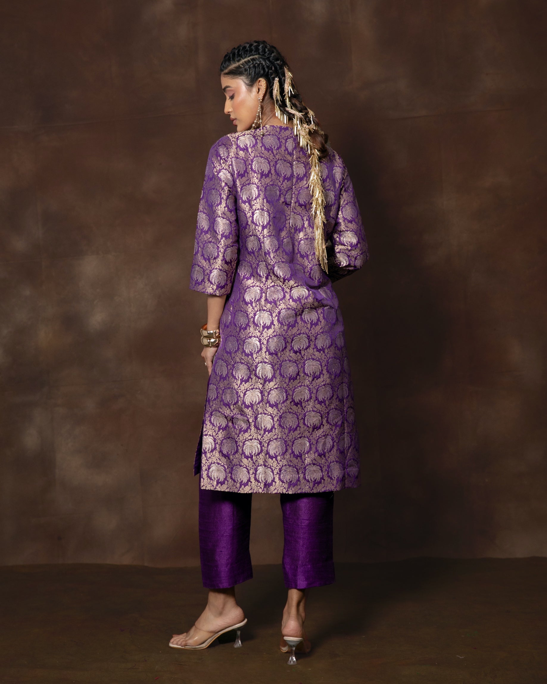 Purple Banarasi Silk Kurta Set