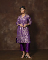 Purple Banarasi Silk Kurta Set