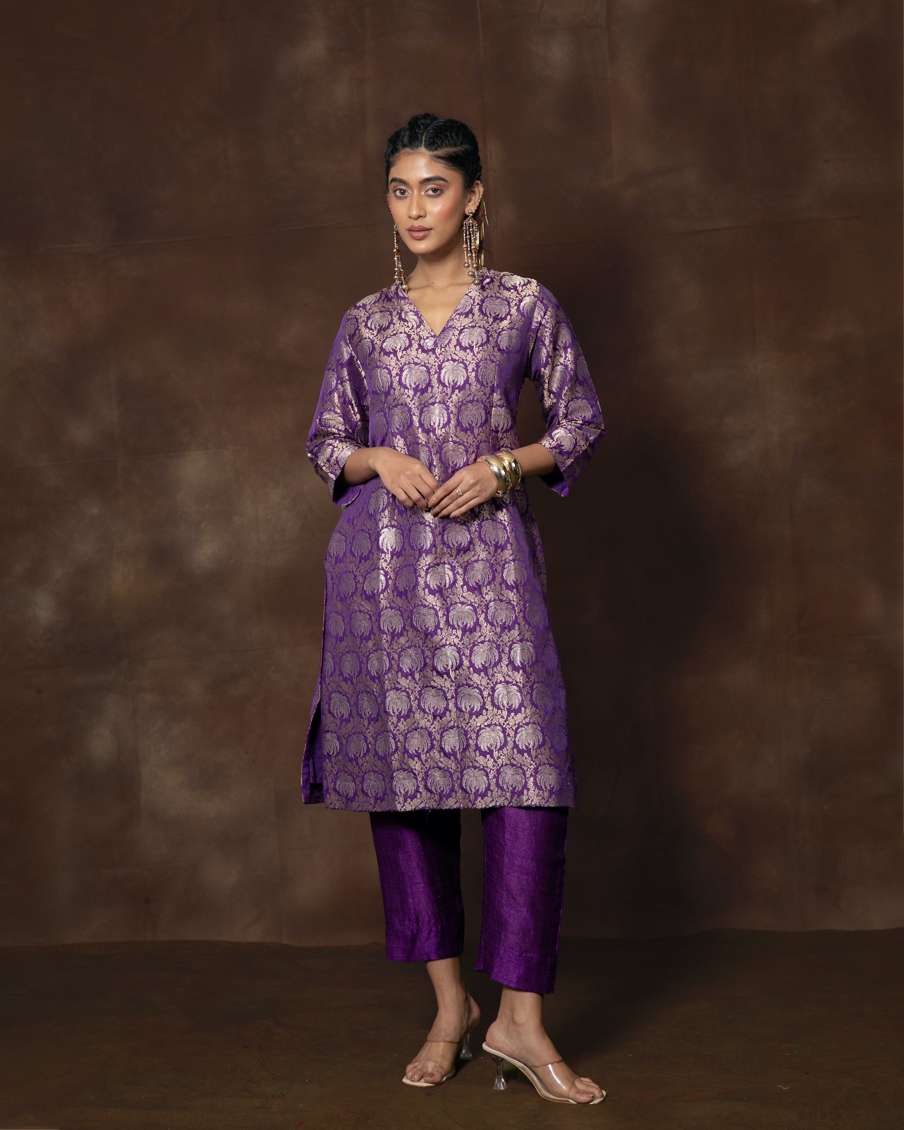 Purple Banarasi Silk Kurta Set