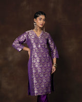 Purple Banarasi Silk Kurta Set