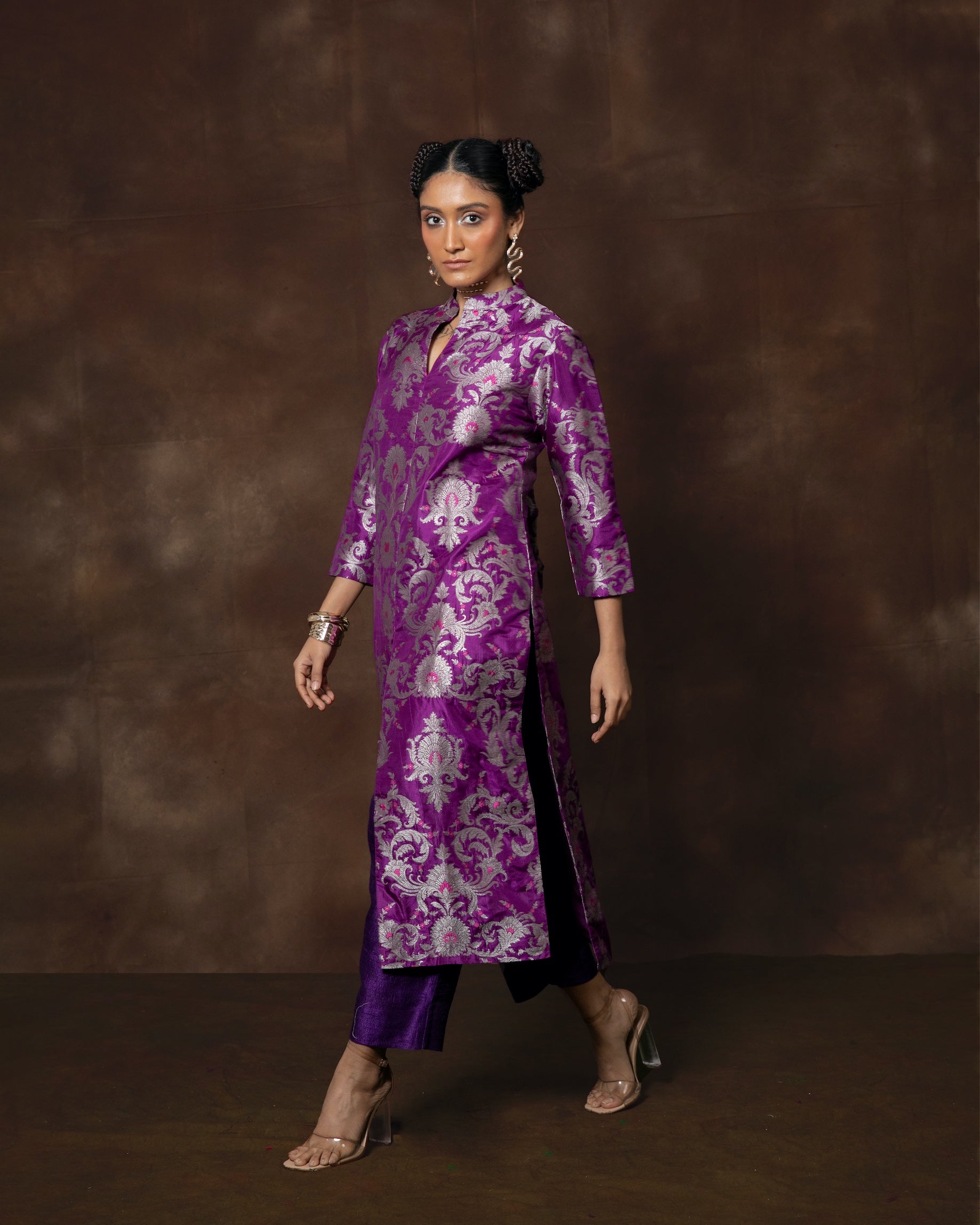 Purple Banarasi Silk Kurta Set