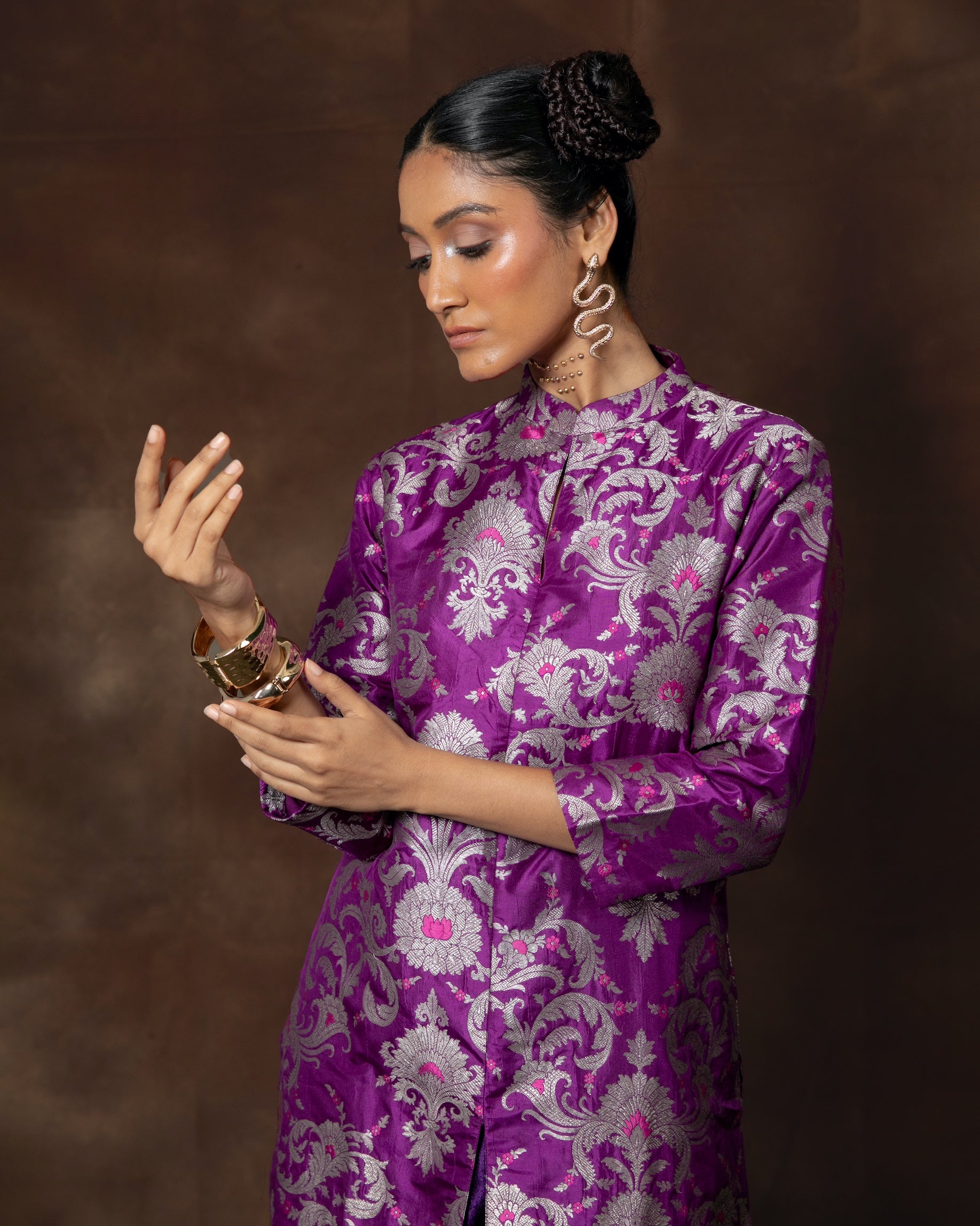 Purple Banarasi Silk Kurta Set