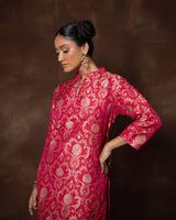Pink Meenakari Silk Kurta with Satin Dhoti Set