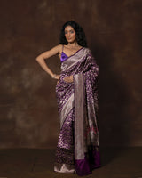 Purple Shikargah Banarasi Silk Saree with Meenakari & Running Blouse