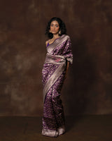 Purple Shikargah Banarasi Silk Saree with Meenakari & Running Blouse