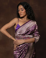 Purple Shikargah Banarasi Silk Saree with Meenakari & Running Blouse